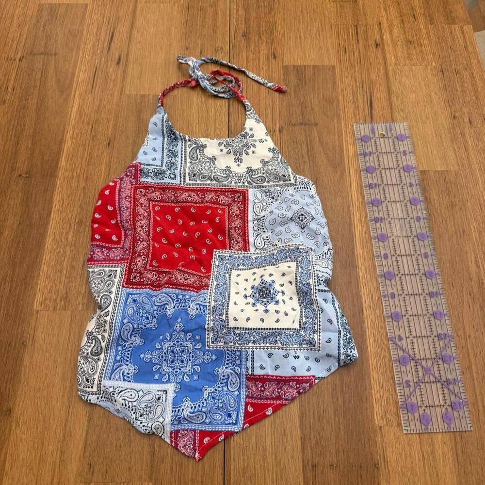 Pie in the Sky Y2K Paisley Bandana Patchwork Halter Top Handkerchief Hem